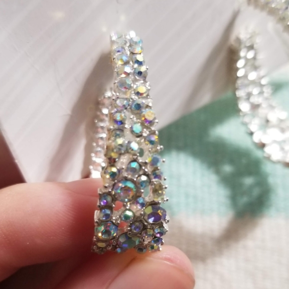 Iridescent Rhinestone Earrings - Picture 7 of 8